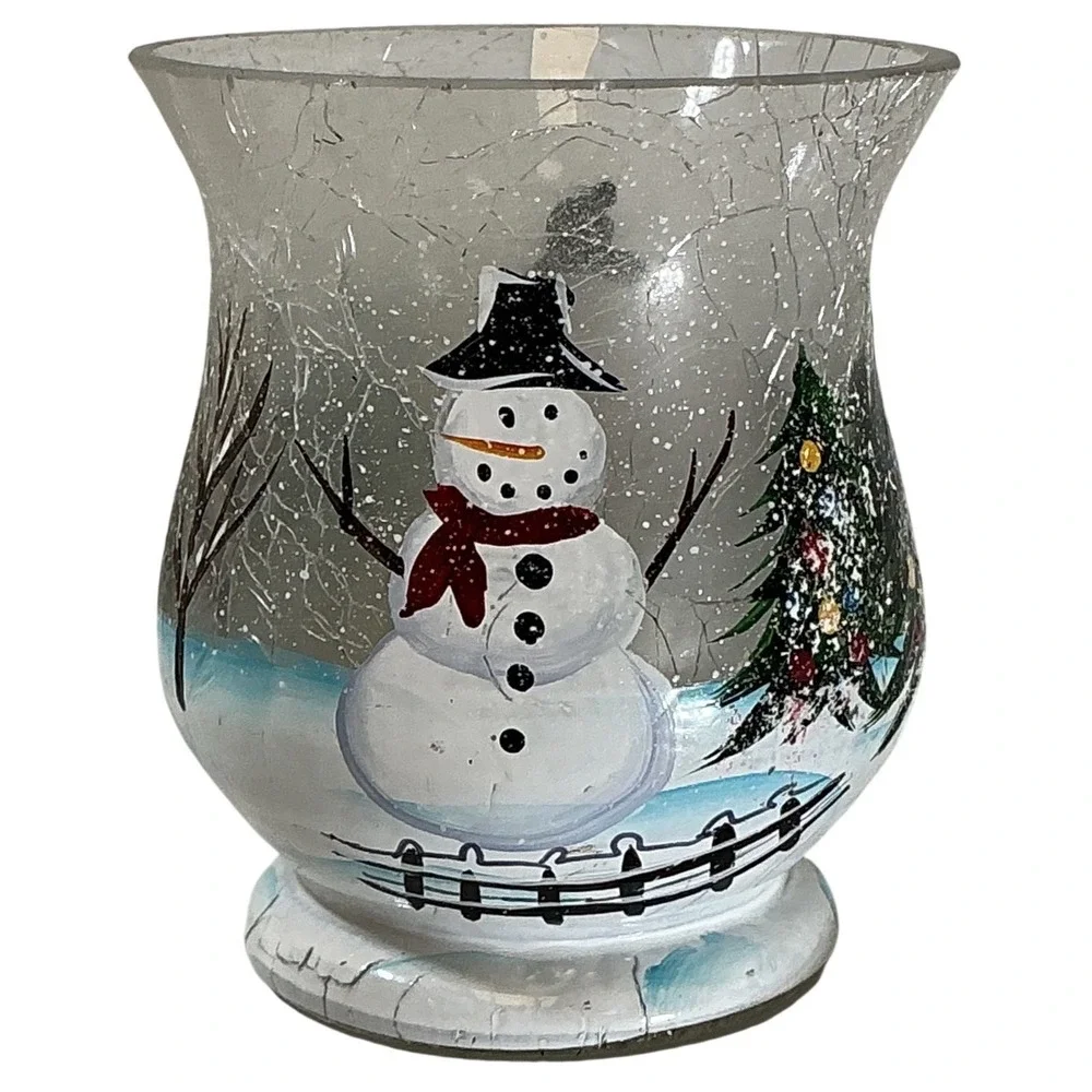 Yankee Candle Votive Crackle Glass Hurricane Candle Holder Winter Christmas 5.5